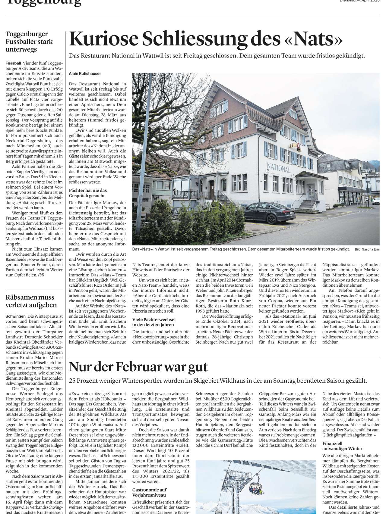 4. April 2023 im Toggenburger Tagblatt