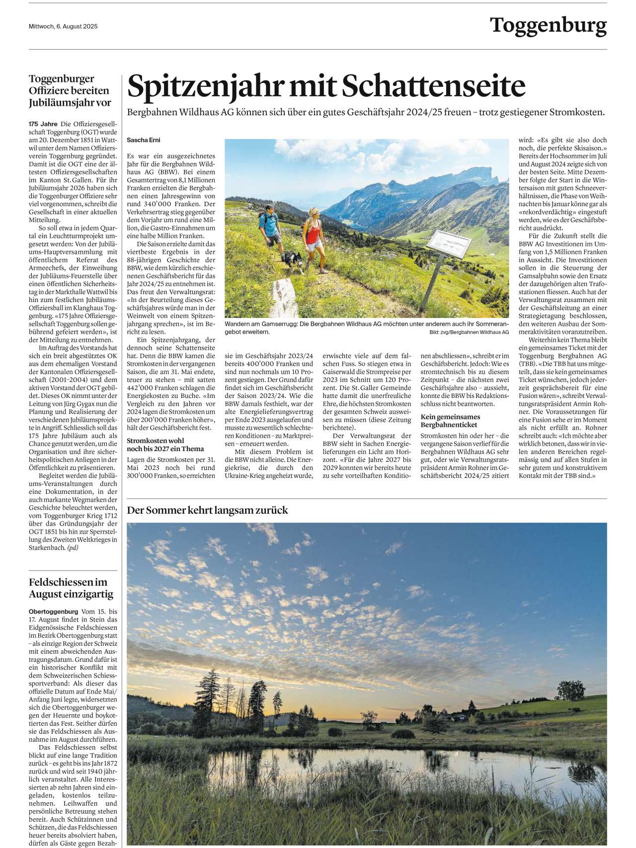 06. August 2025 im Toggenburger Tagblatt