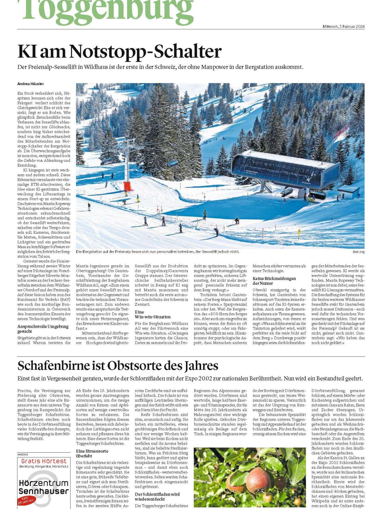 7. Februar 2024 im Toggenburger Tagblatt